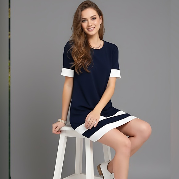 Navy Striped Shift Dress - Picture 3 of 6